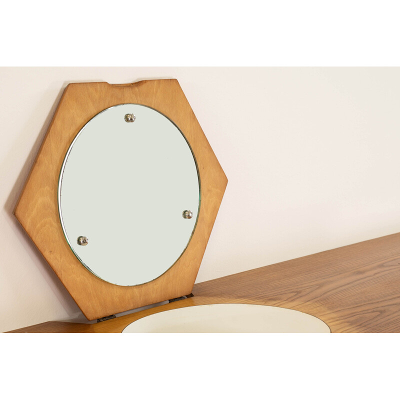 Console suspendue vintage I.S.A en bois avec miroir en cristal, Italie 1960