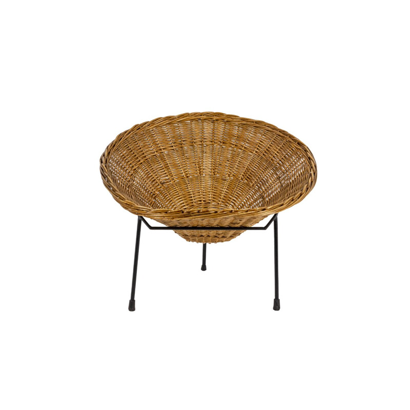 Coppia di poltrone vintage in rattan "Basket", Italia 1950