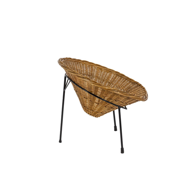 Coppia di poltrone vintage in rattan "Basket", Italia 1950