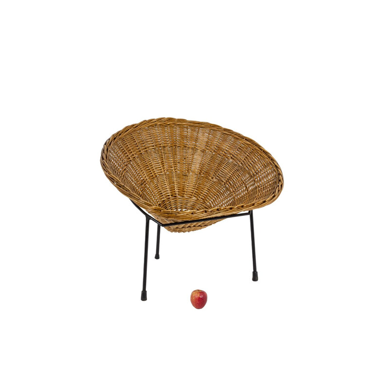 Coppia di poltrone vintage in rattan "Basket", Italia 1950