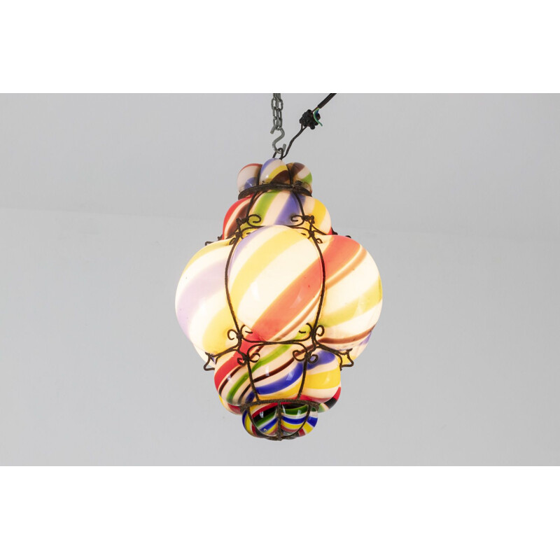 Vintage chandelier "sucre d'orge" in polychrome glass, 1950