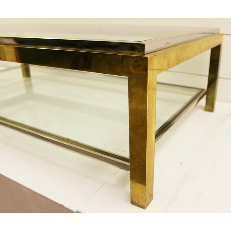 French coffee table in brass and glass, Jean CHARLES - 1960s