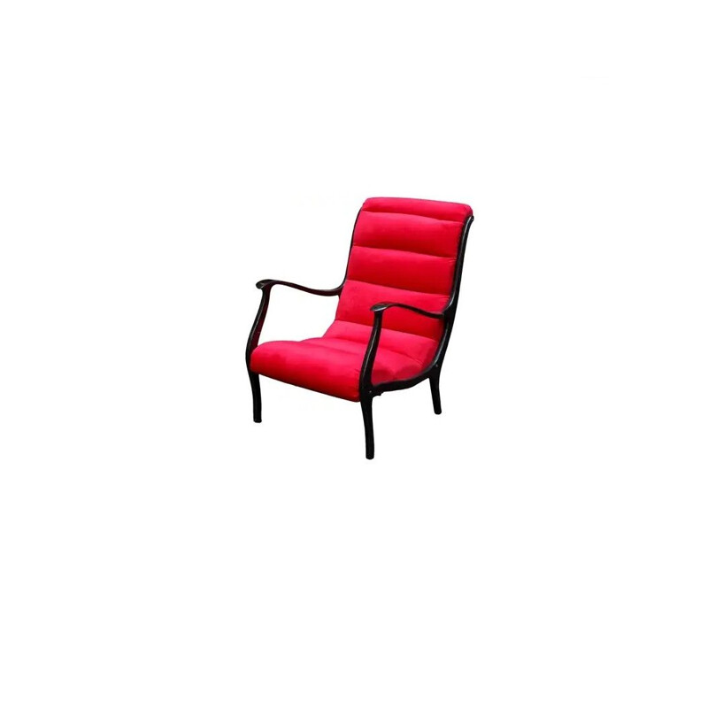 Vintage Mitzi armchair in wood and red velvet by Ezio Longhi for Elam, 1950s