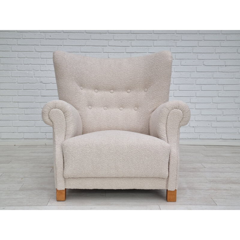 Danish vintage light beige-white armchair, 1955-1960