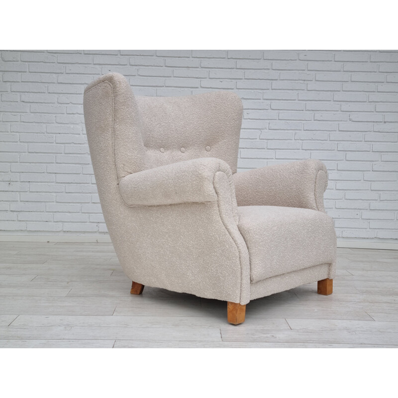 Danish vintage light beige-white armchair, 1955-1960