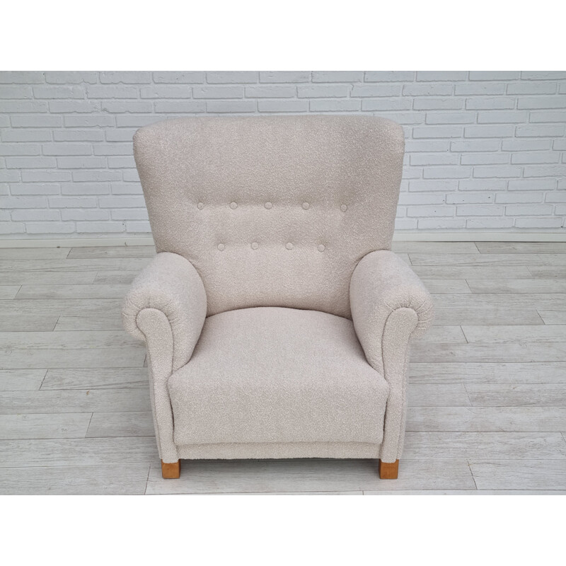 Danish vintage light beige-white armchair, 1955-1960