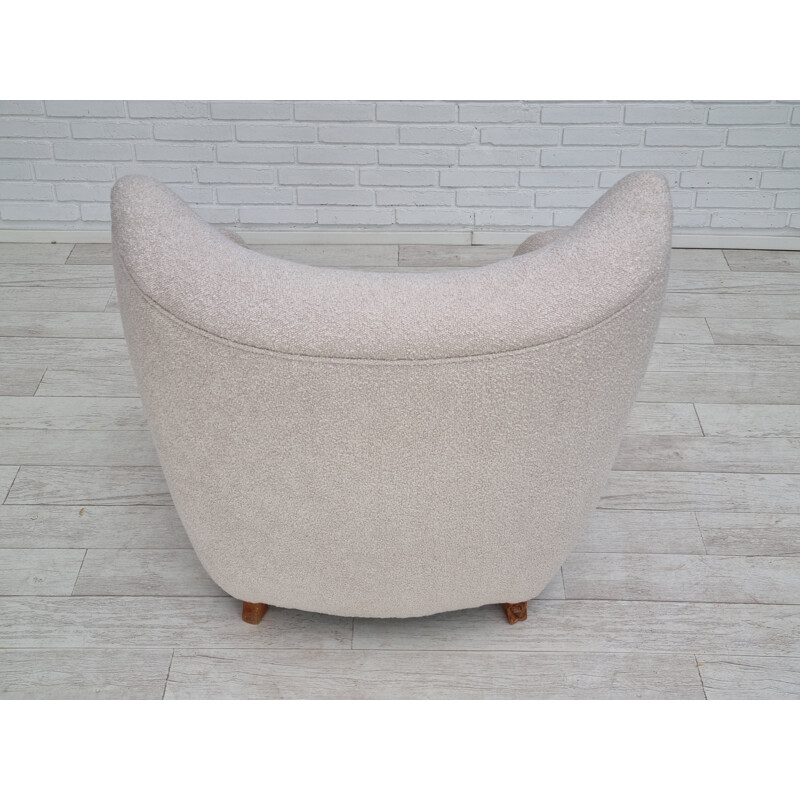 Danish vintage light beige-white armchair, 1955-1960