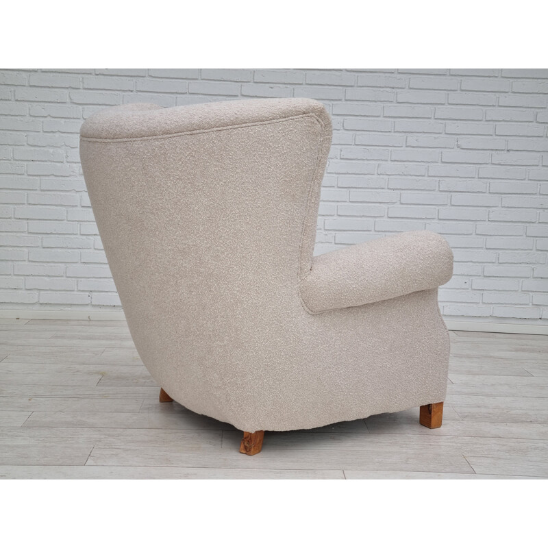 Danish vintage light beige-white armchair, 1955-1960