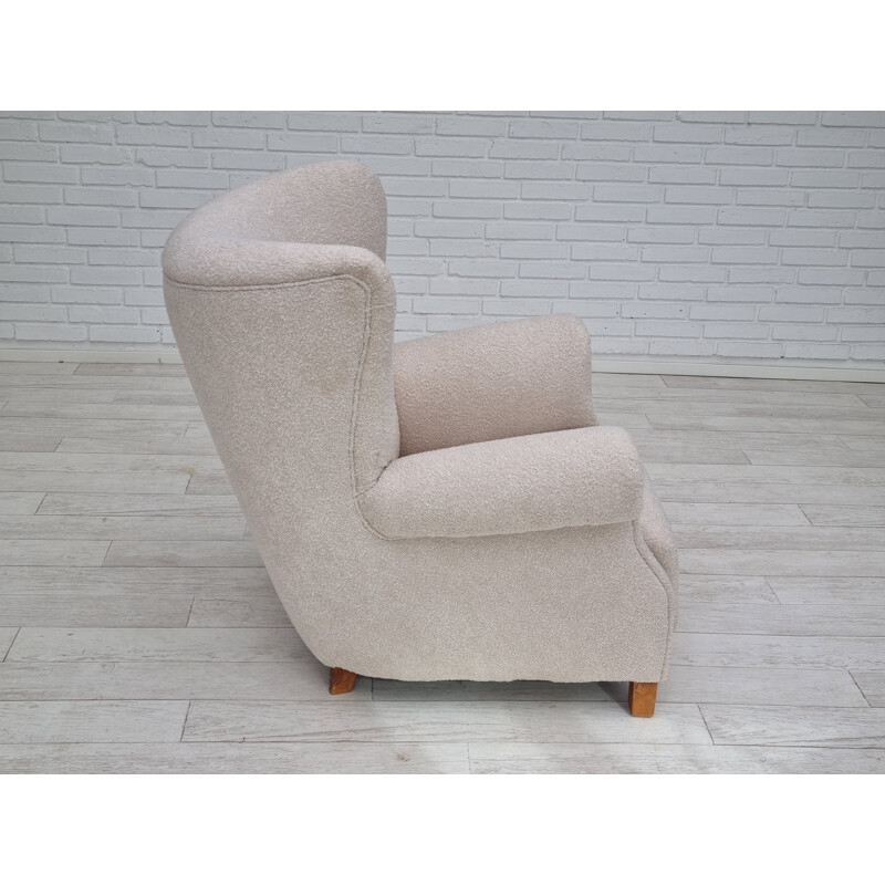 Danish vintage light beige-white armchair, 1955-1960