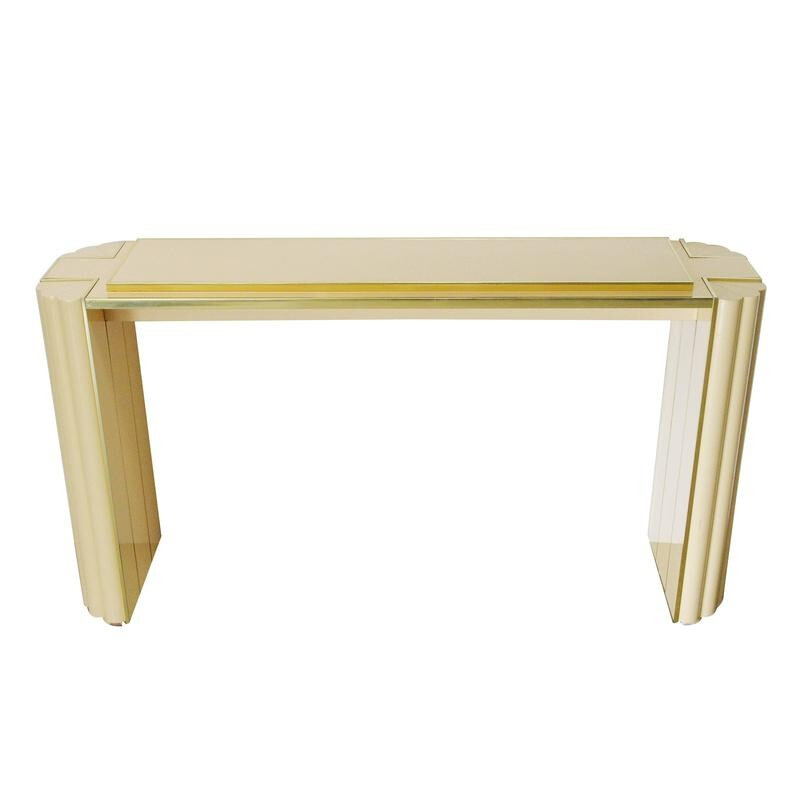 Table console française Maison Jansen en bois laqué beige, Alain DELON - 1970