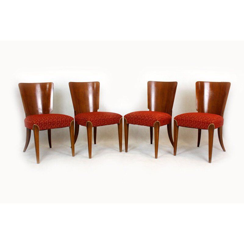 Set of 4 vintage Art Deco H-214 dining chairs by Jindrich Halabala for Up Závody, Czechoslovakia 1950s