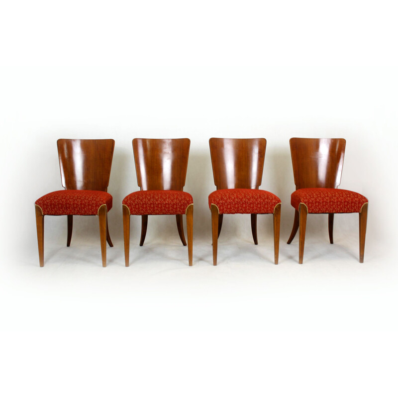 Set of 4 vintage Art Deco H-214 dining chairs by Jindrich Halabala for Up Závody, Czechoslovakia 1950s