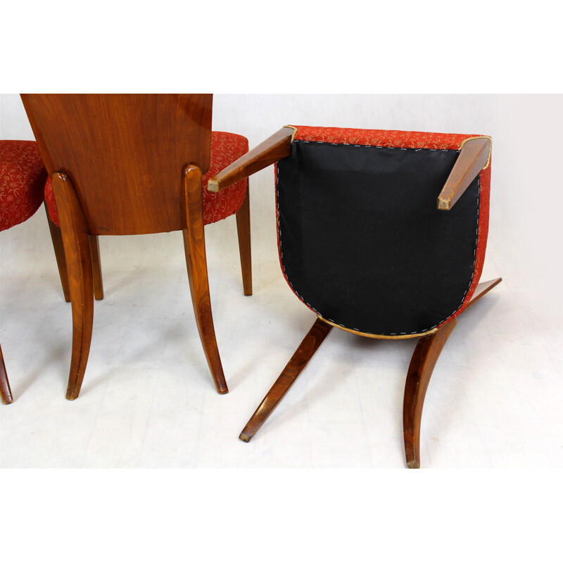 Set of 4 vintage Art Deco H-214 dining chairs by Jindrich Halabala for Up Závody, Czechoslovakia 1950s
