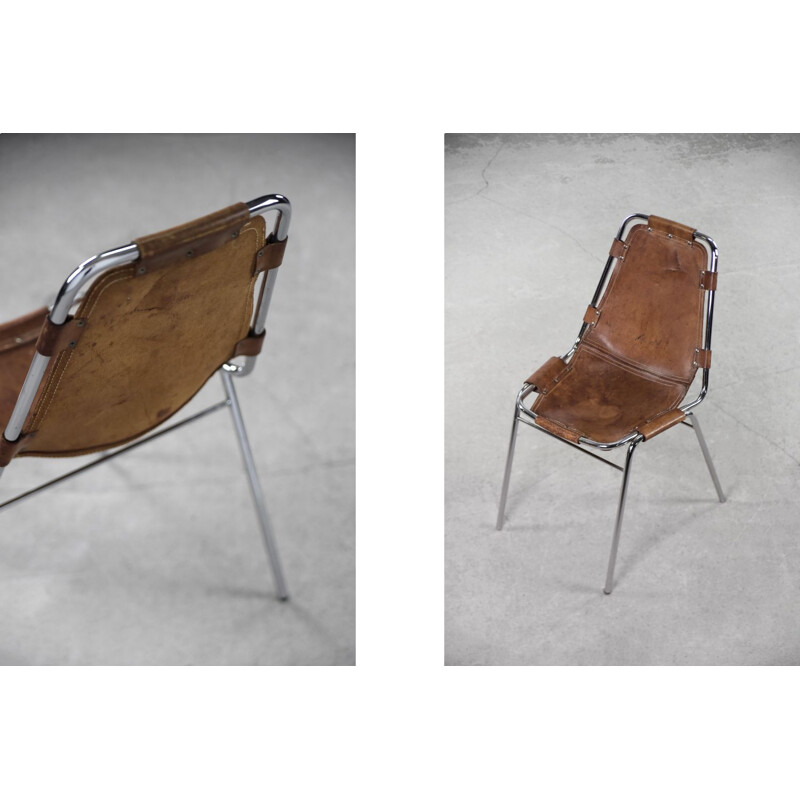 Vintage Les Arcs leather chair, Charlotte Perriand selection, 1960