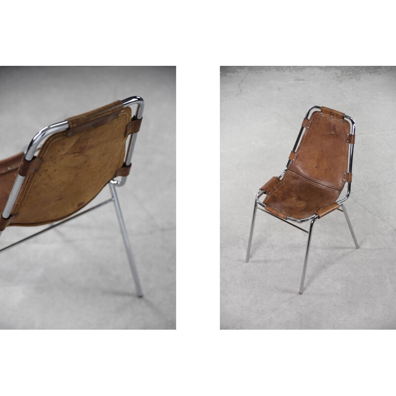 Vintage Les Arcs leren stoel, Charlotte Perriand selectie, 1960