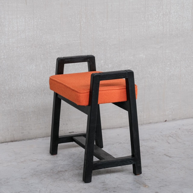 Black oakwood mid-century stool by Guillerme et Chambron, France 1960s