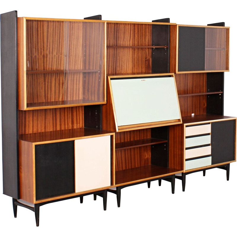 Vintage stained wood wall unit, 1960
