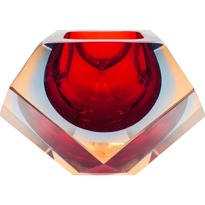 Cendrier vintage Sommerso en verre de Murano en forme de diamant par Flavio poli pour seguso, 1960