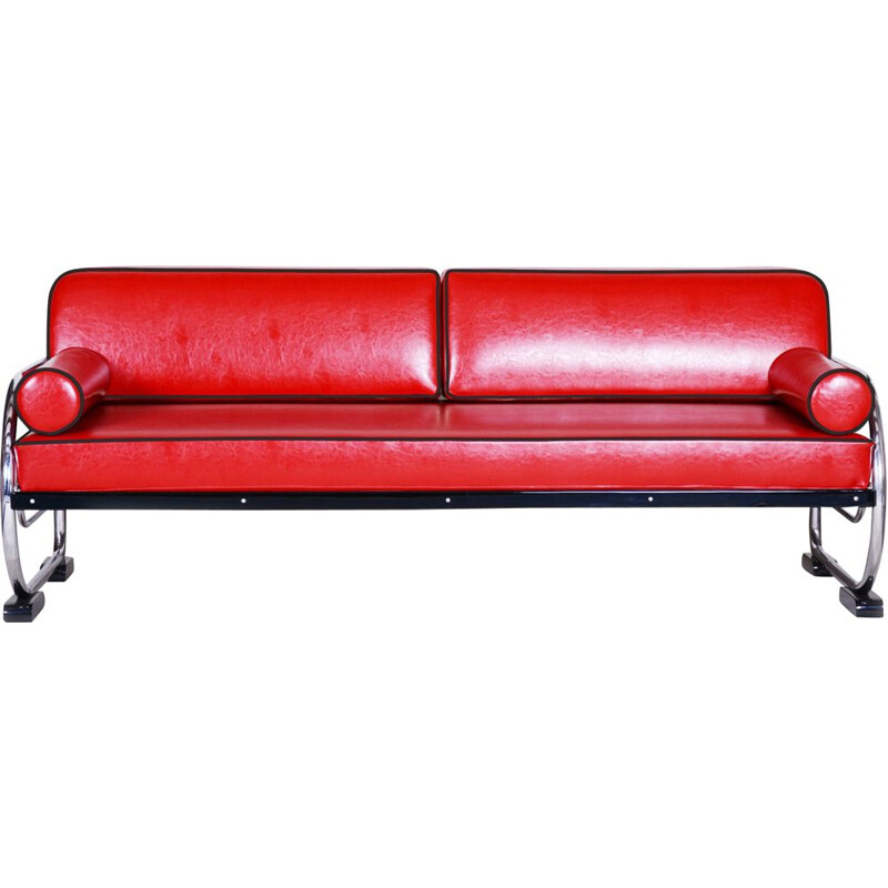 Vintage red leather sofa by Slezak Factories, 1930