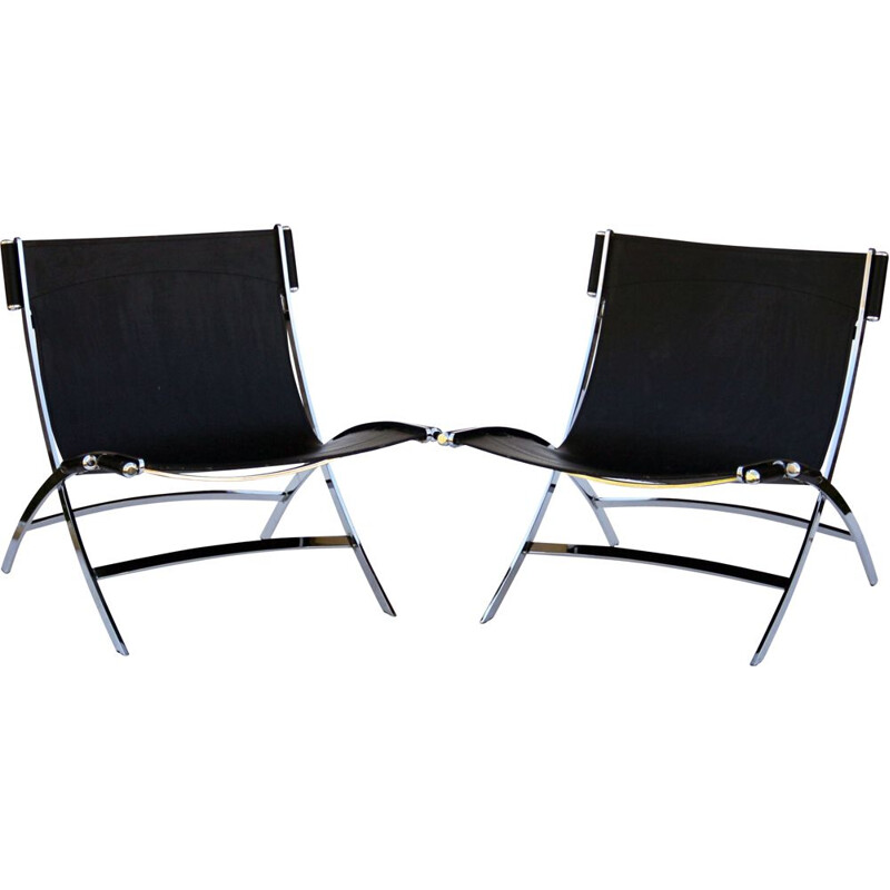 Pair of vintage black leather armchairs by Antonio Citterio, 1980s