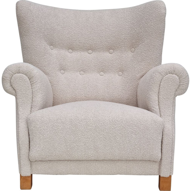 Danish vintage light beige-white armchair, 1955-1960