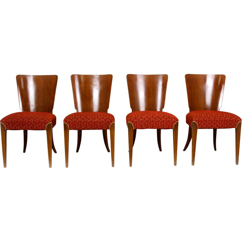 Set of 4 vintage Art Deco H-214 dining chairs by Jindrich Halabala for Up Závody, Czechoslovakia 1950s