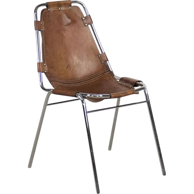 Vintage Les Arcs leather chair, Charlotte Perriand selection, 1960