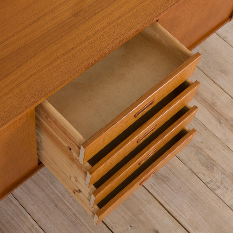 Scandinavian mid century teak sideboard with 4 drawers and sliding doors, Denmark 1970s