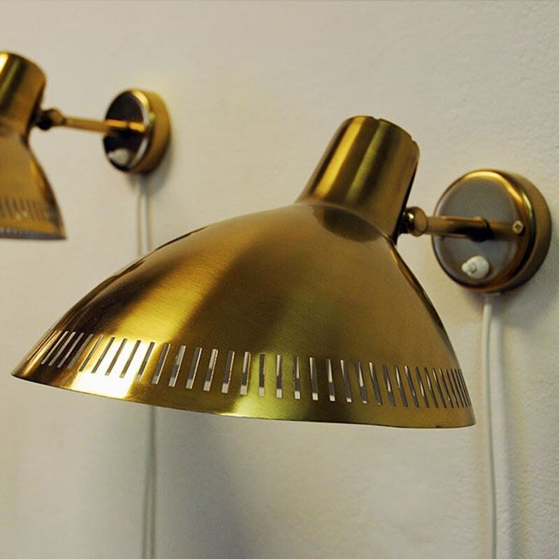 Pair of vintage brass wall sconces by Hans Bergström for Atelje Lyktan, Sweden 1960