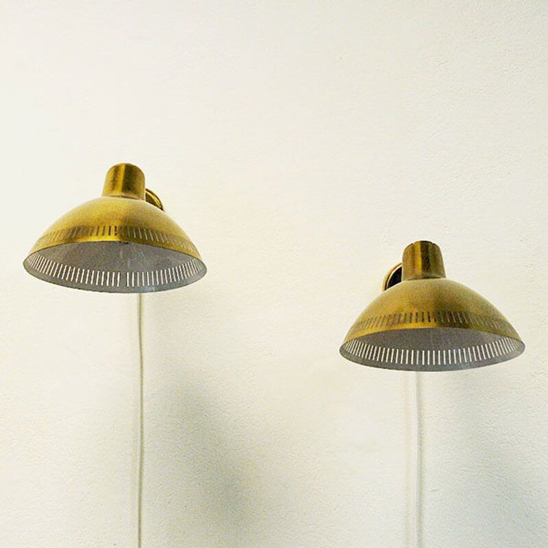 Pair of vintage brass wall sconces by Hans Bergström for Atelje Lyktan, Sweden 1960