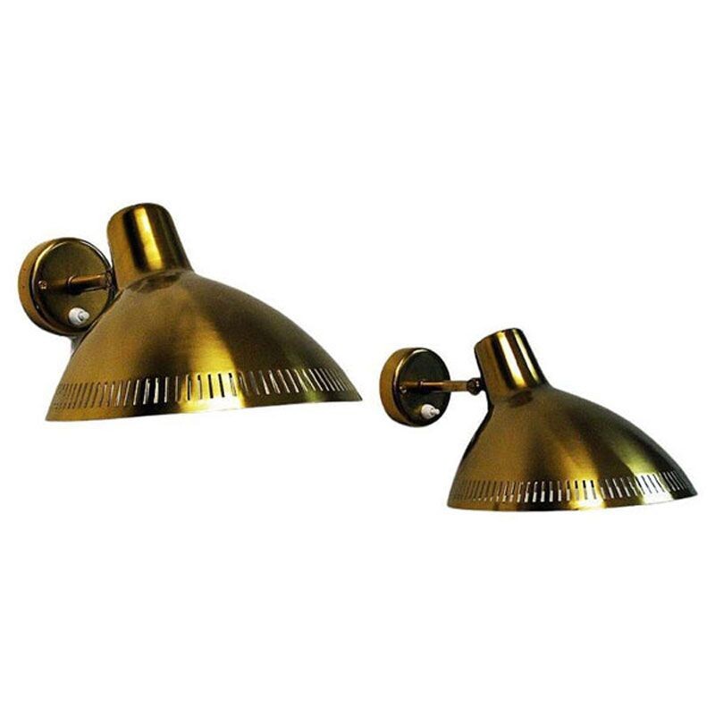 Pair of vintage brass wall sconces by Hans Bergström for Atelje Lyktan, Sweden 1960