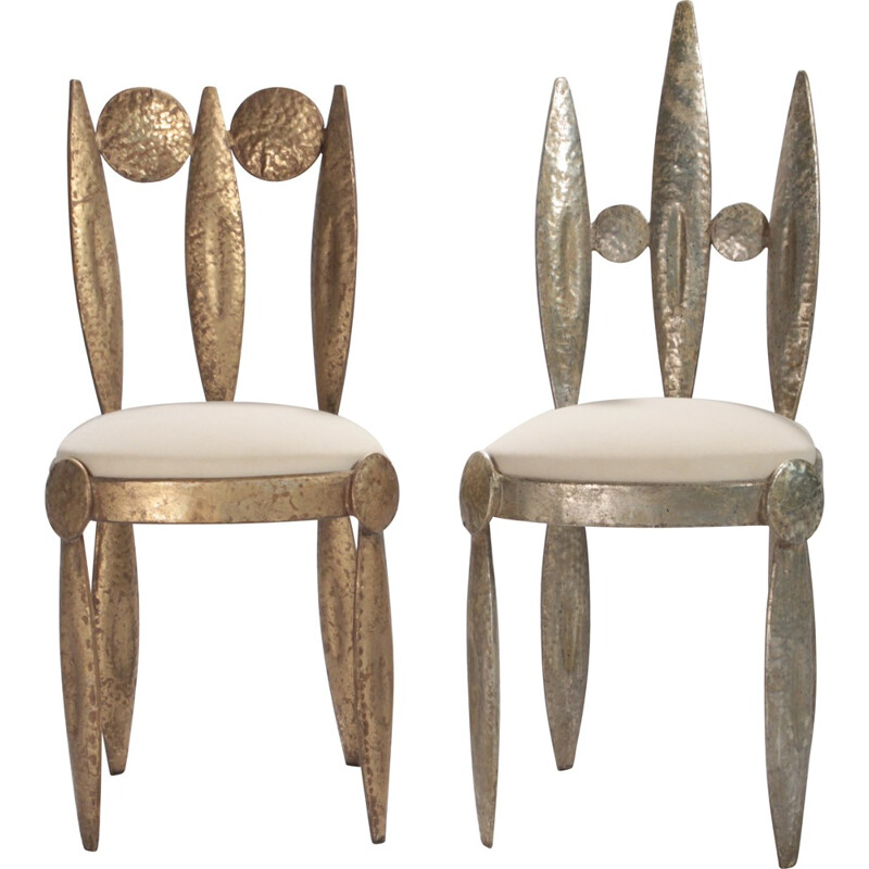 Pair of iron and velvet chairs, Nicolas BLANDIN - 1990s