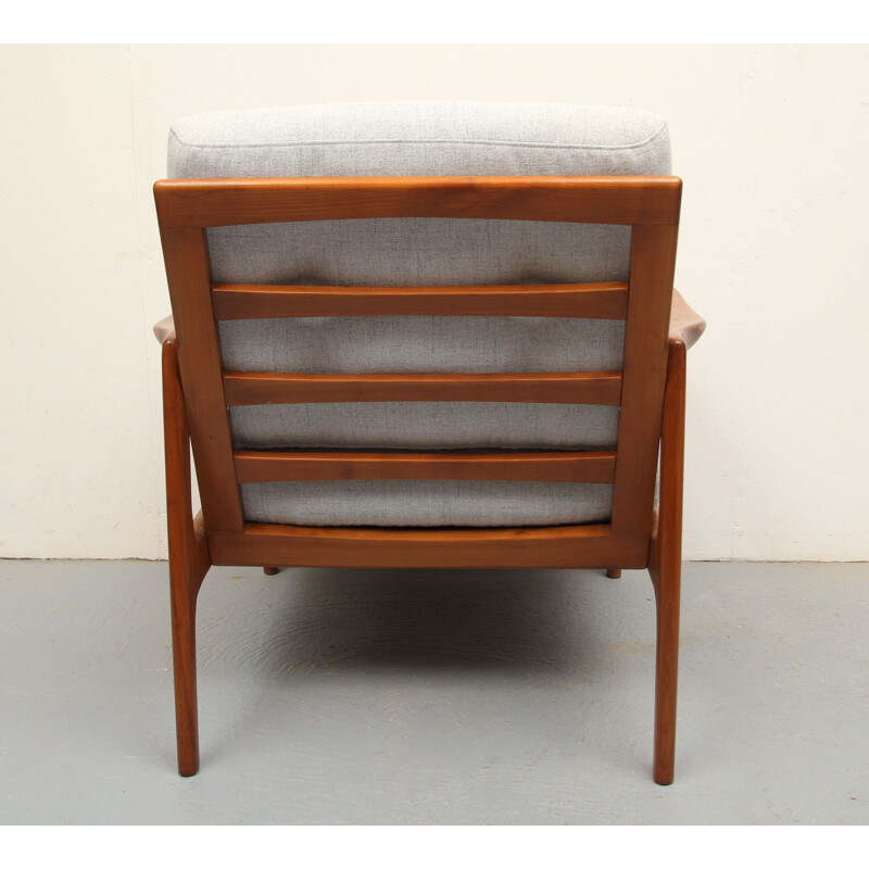 Vintage armchair in cherrywood with green cushion, 1960s