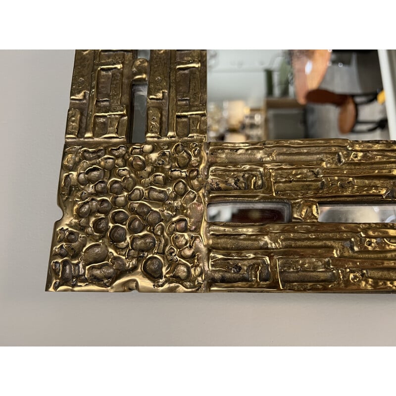 Specchio vintage in bronzo dorato di Luciano Frigerio, Italia 1970