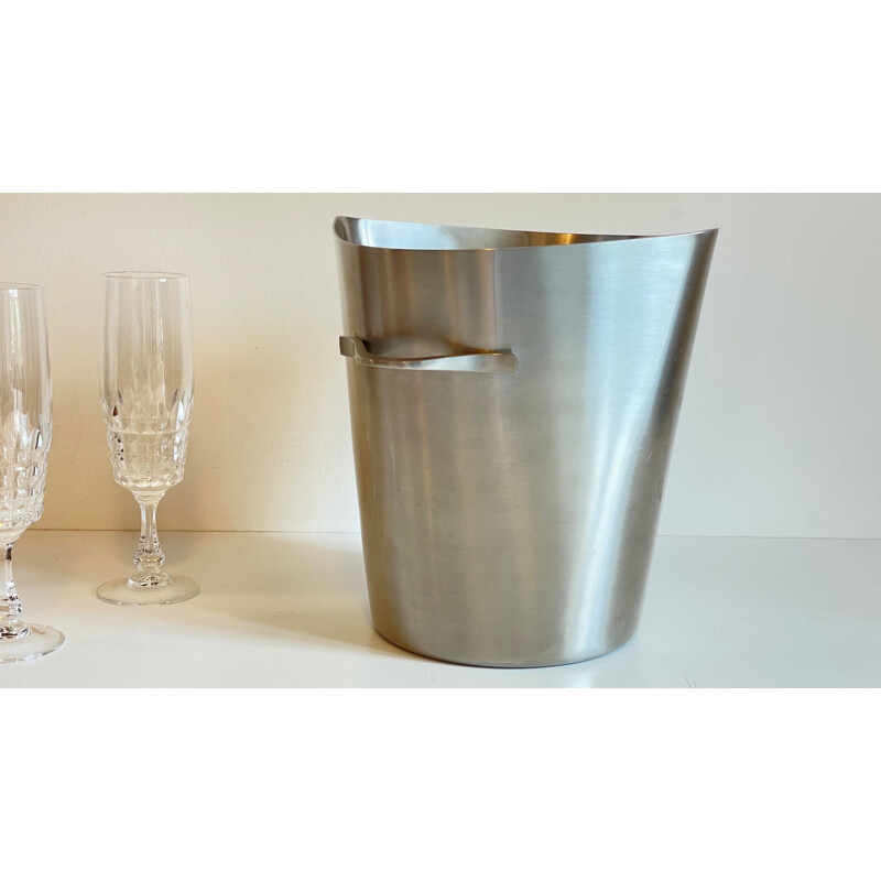 Vintage brushed stainless steel champagne bucket by Letang Remy, France 1970