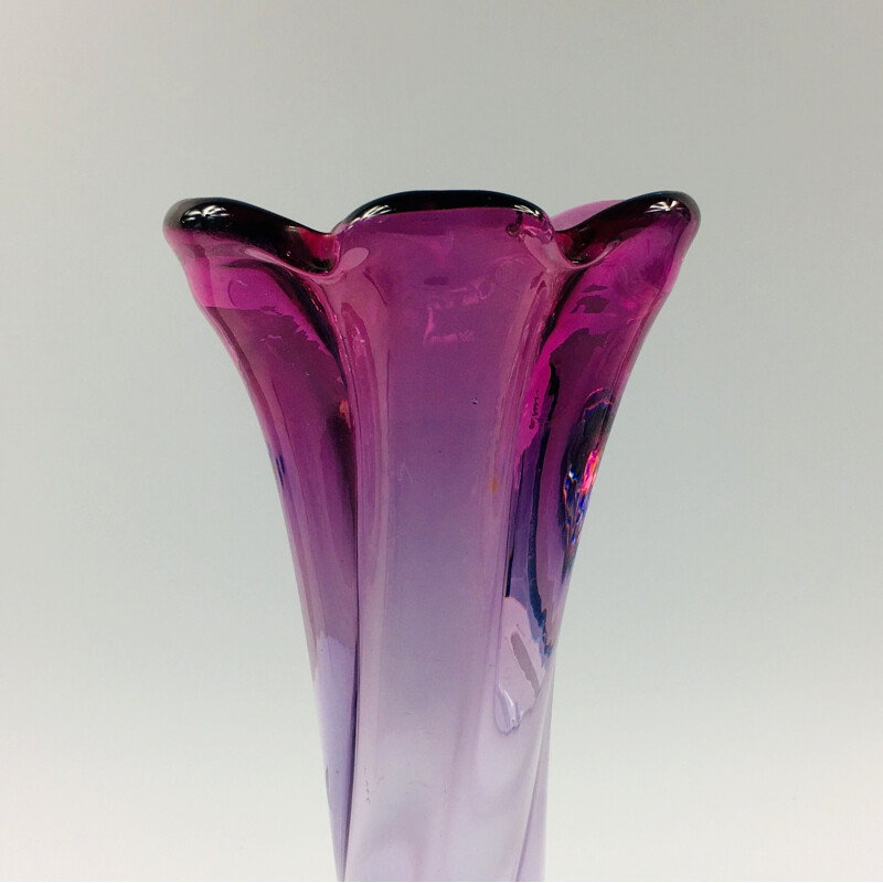 Vintage Murano vaso de vidro retorcido, 1960