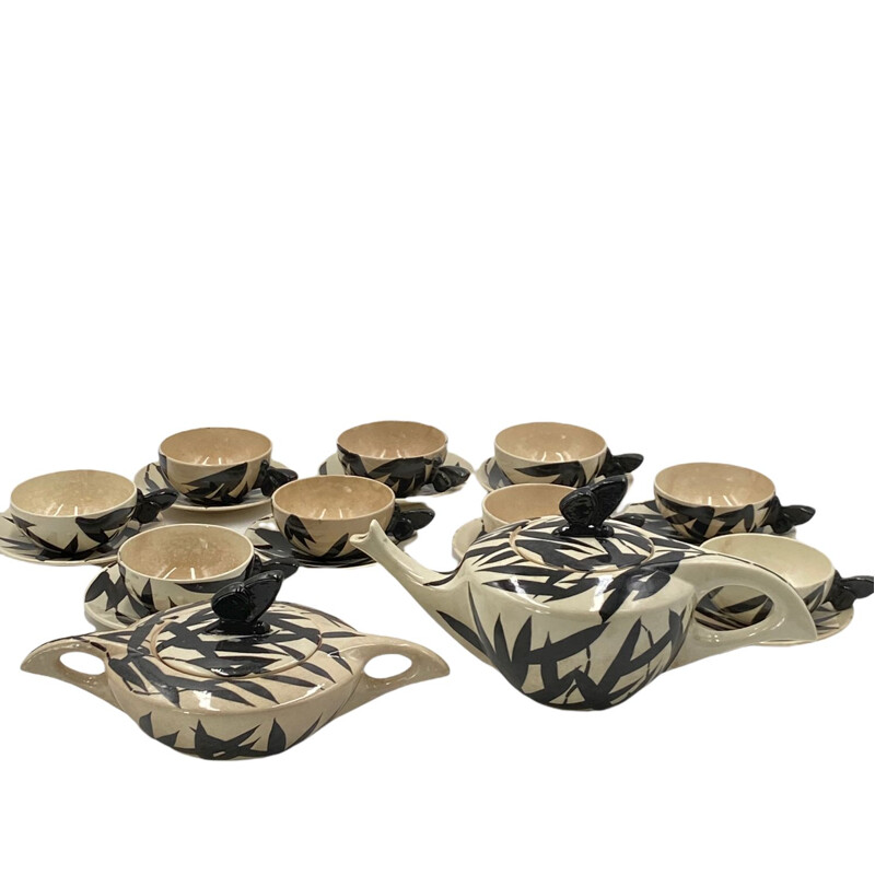 Juego de té de porcelana Art Decó vintage de 9 piezas de R. Lachenal, Francia 1920