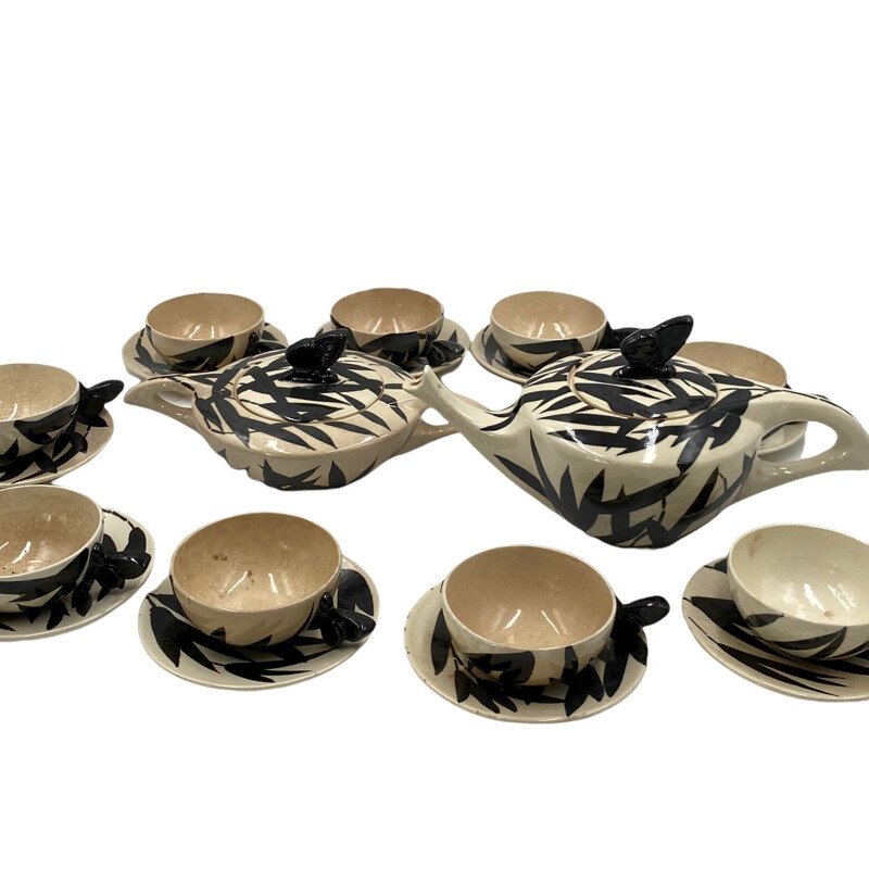 Juego de té de porcelana Art Decó vintage de 9 piezas de R. Lachenal, Francia 1920