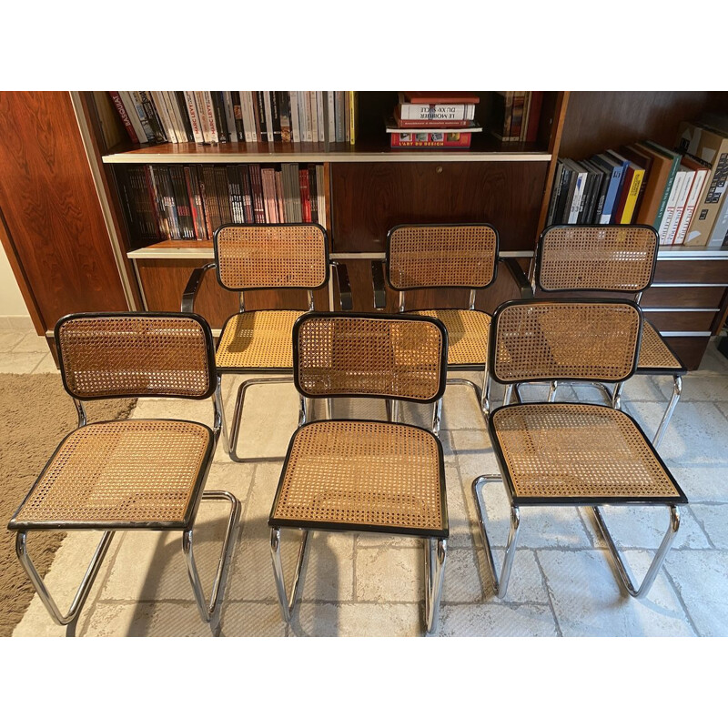 Ensemble de 4 chaises vintage B32 et paire de fauteuils B64 Cesca par Marcel Breuer, 1980