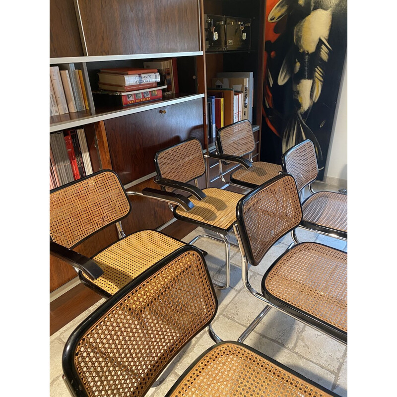 Ensemble de 4 chaises vintage B32 et paire de fauteuils B64 Cesca par Marcel Breuer, 1980