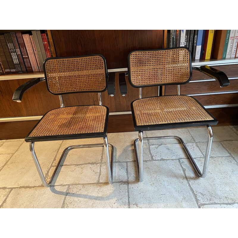 Set of 4 vintage B32 chairs and pair of B64 Cesca armchairs by Marcel Breuer, 1980