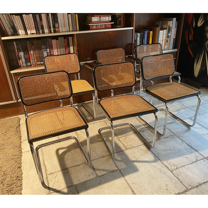 Set of 4 vintage B32 chairs and pair of B64 Cesca armchairs by Marcel Breuer, 1980