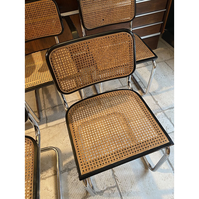 Set of 4 vintage B32 chairs and pair of B64 Cesca armchairs by Marcel Breuer, 1980