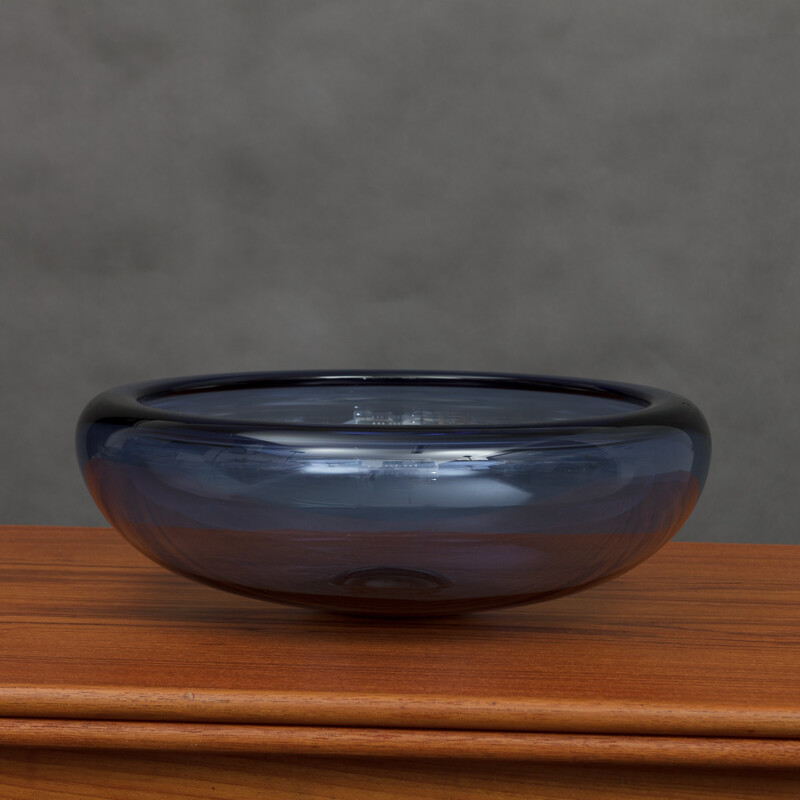 Large blue Holmegaard bowl in glass, Per LÜTKEN - 1950s