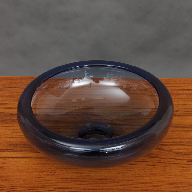 Large blue Holmegaard bowl in glass, Per LÜTKEN - 1950s