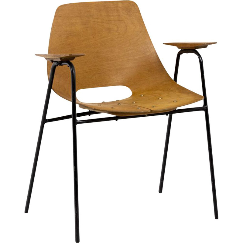 Sillón vintage de madera contrachapada de Pierre Guariche, 1960