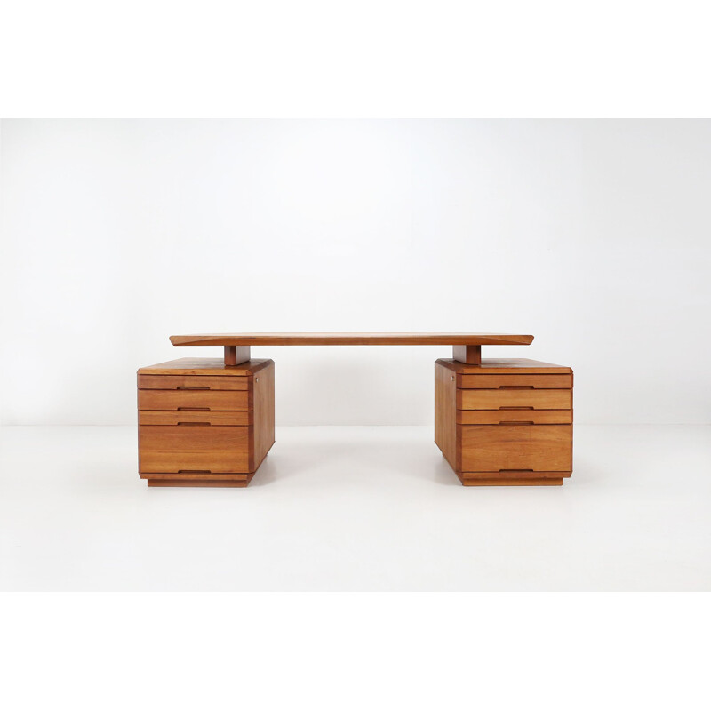 Vintage B40 desk in solid elm wood by Pierre Chapo, 1980