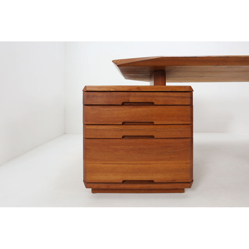 Vintage B40 desk in solid elm wood by Pierre Chapo, 1980