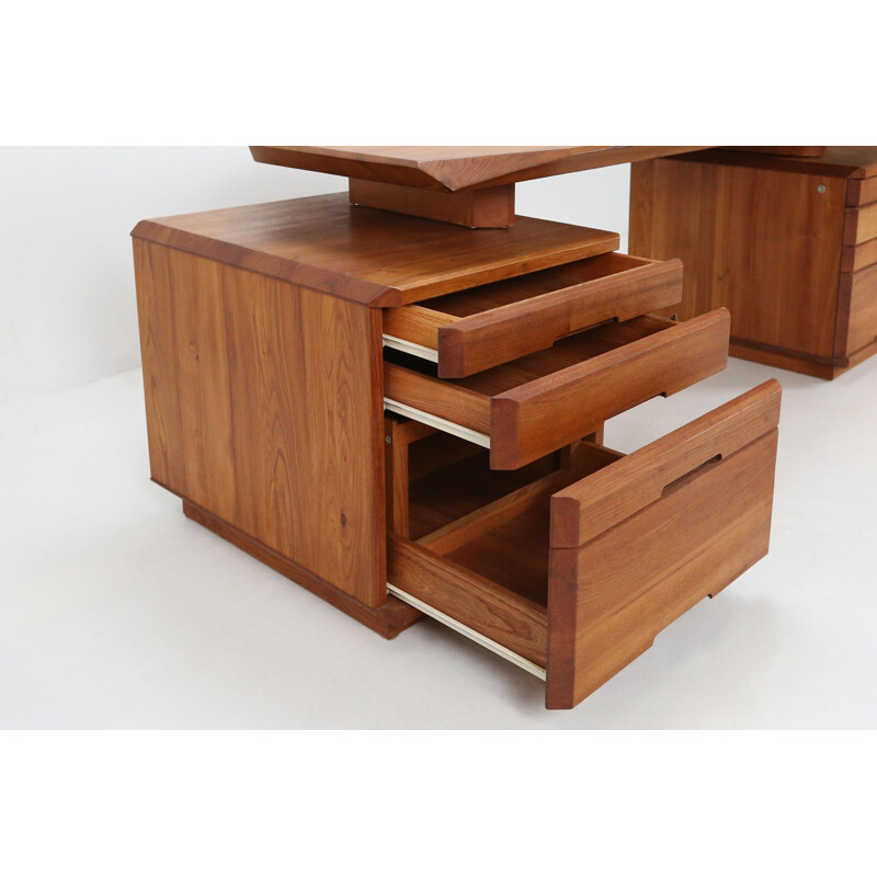 Vintage B40 desk in solid elm wood by Pierre Chapo, 1980