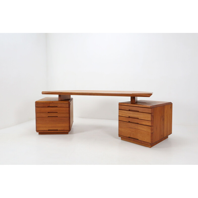 Bureau vintage B40 en bois d'orme massif par Pierre Chapo, 1980